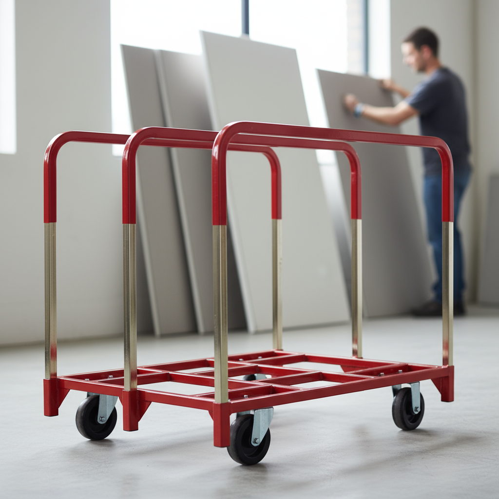 Raymond Products panel mover with welded steel frame and signature red non-marring vinyl coating, USA-made in Minneapolis since 1958